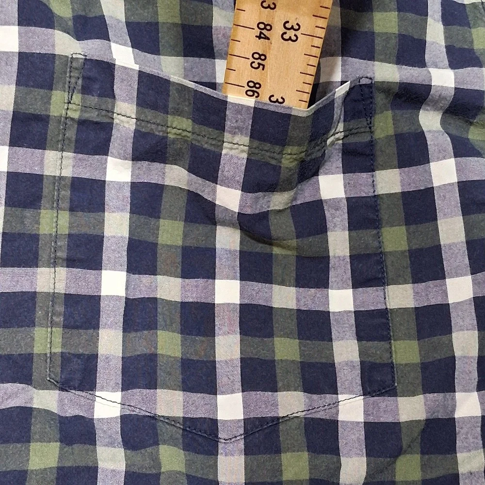 Banana Republic Shirt Mens XL Gray/Gree/Blu Plaid Long Sleeve Slim Fit Button Up